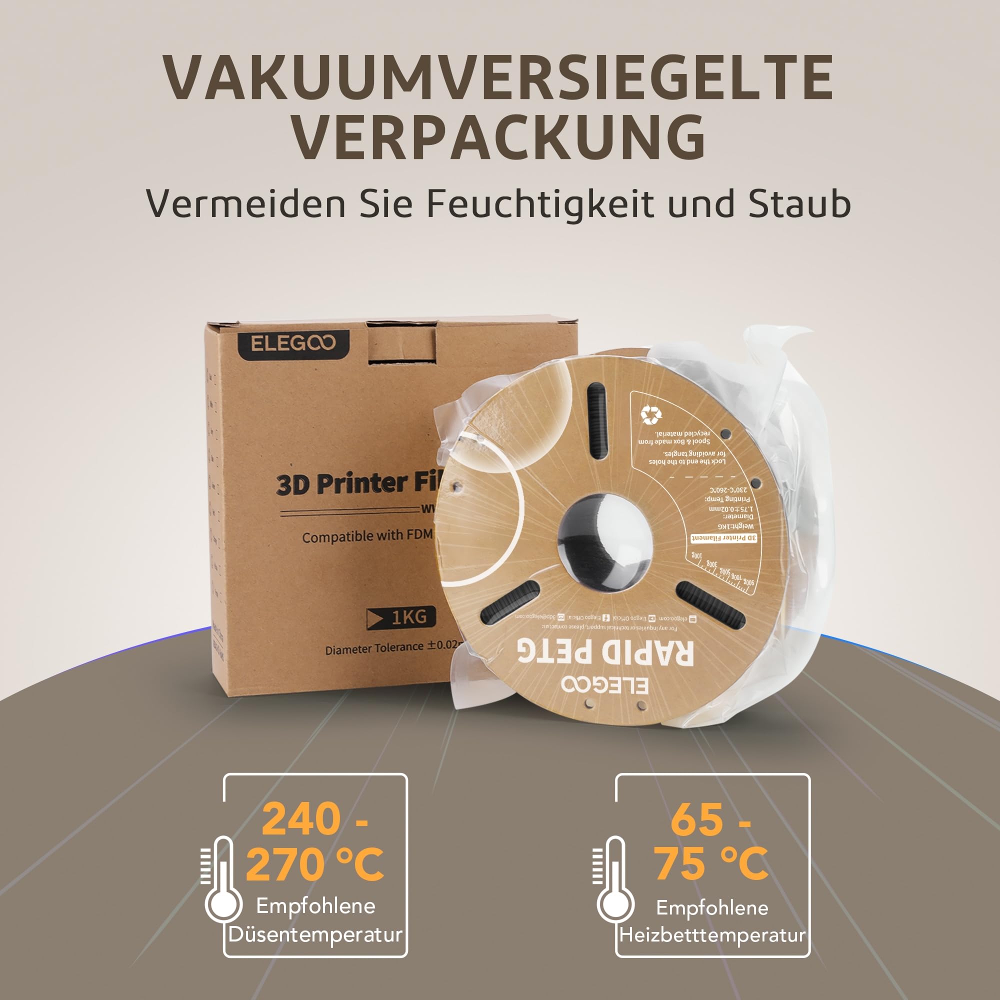 ELEGOO Rapid PETG Filament 1.75mm Schwarz 1 KG, High Speed 600mm/s 3D Drucker Filament Maßgenauigkeit +/- 0.02 mm, 1kg Pappspule(2.2lbs) Passend für die Meisten 3D Printer