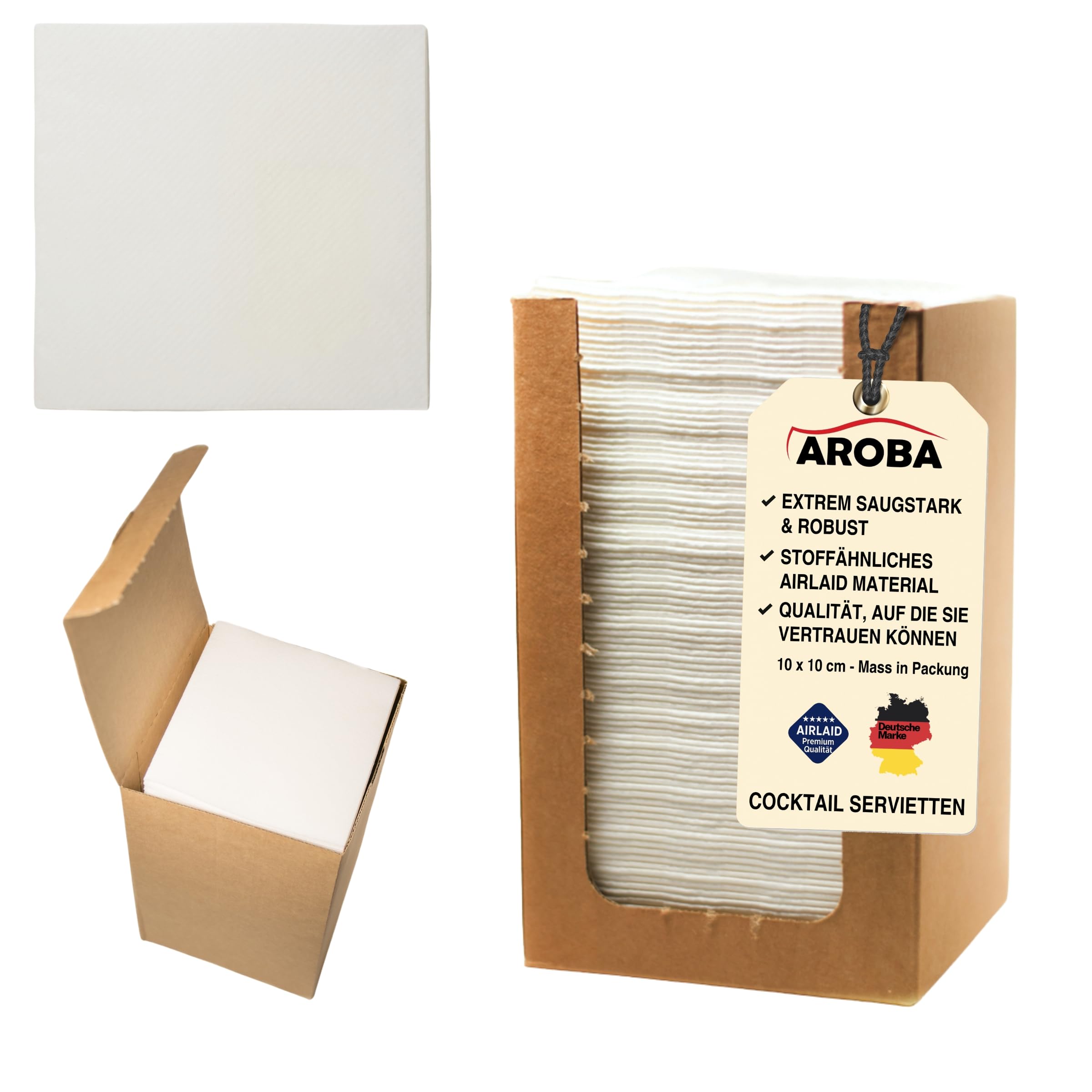 Aroba Airlaid - Servilletas de cóctel (1500 unidades, 20 x 20 cm, pliegue 1/4, 21 colores), color blanco