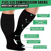 Vista 2 de 3 pares de calcetines de compresión talla extra grande para mujeres y hombres, pantorrilla ancha, 20-30 mmHg, soporte hasta la rodilla