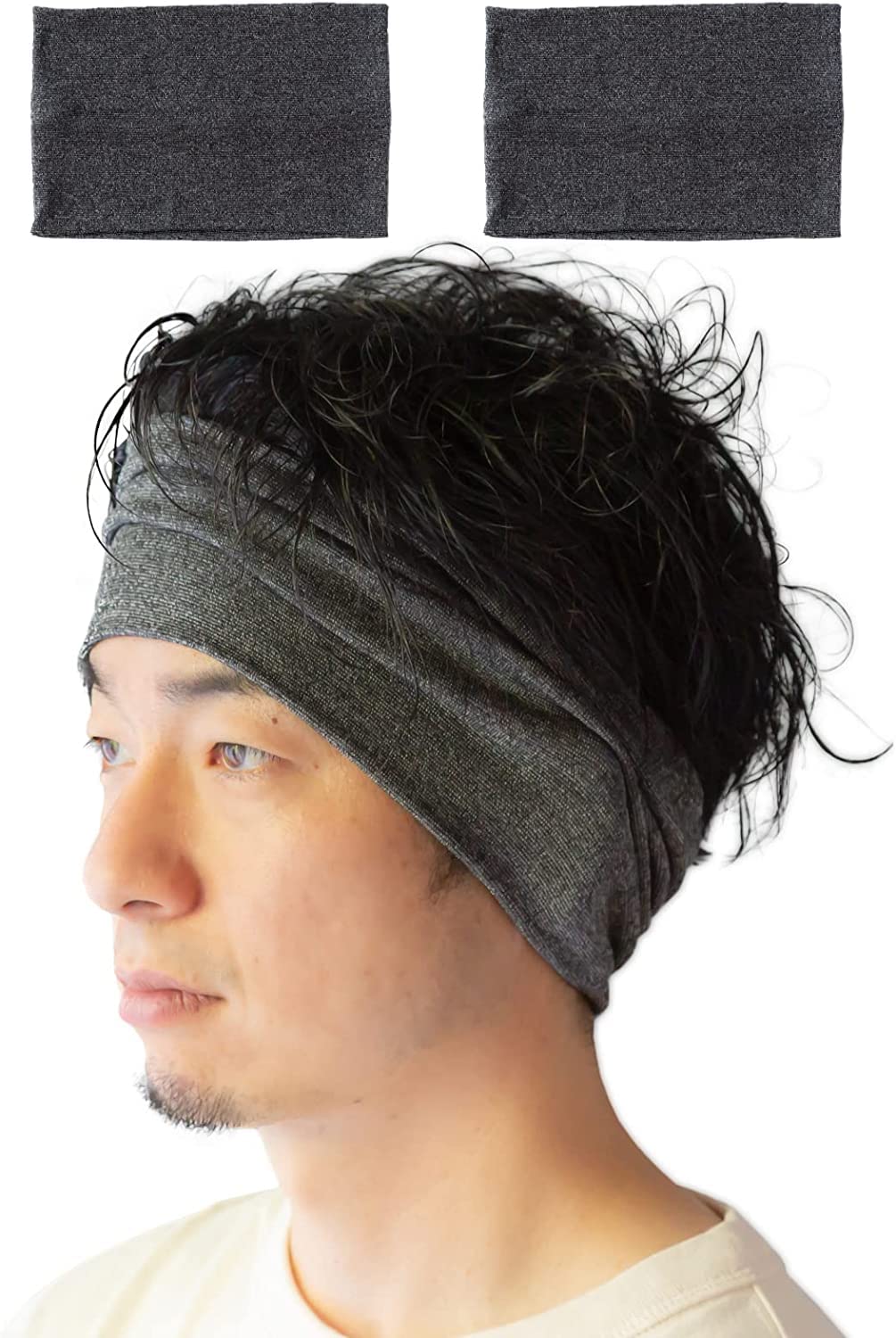 SOWAN Headbands Cooling Sports Wicking Workout Sweatband Running Cycling Football Yoga Hairband Women Men -Japan Brand- (Black, Black)