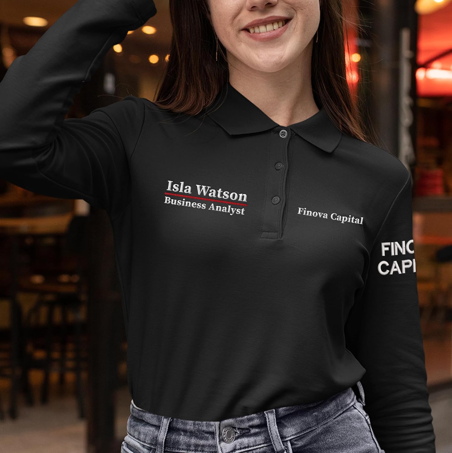Custom Embroidered Long Sleeve Polo Shirt for Women Personalized Embroidery Text - Image 2