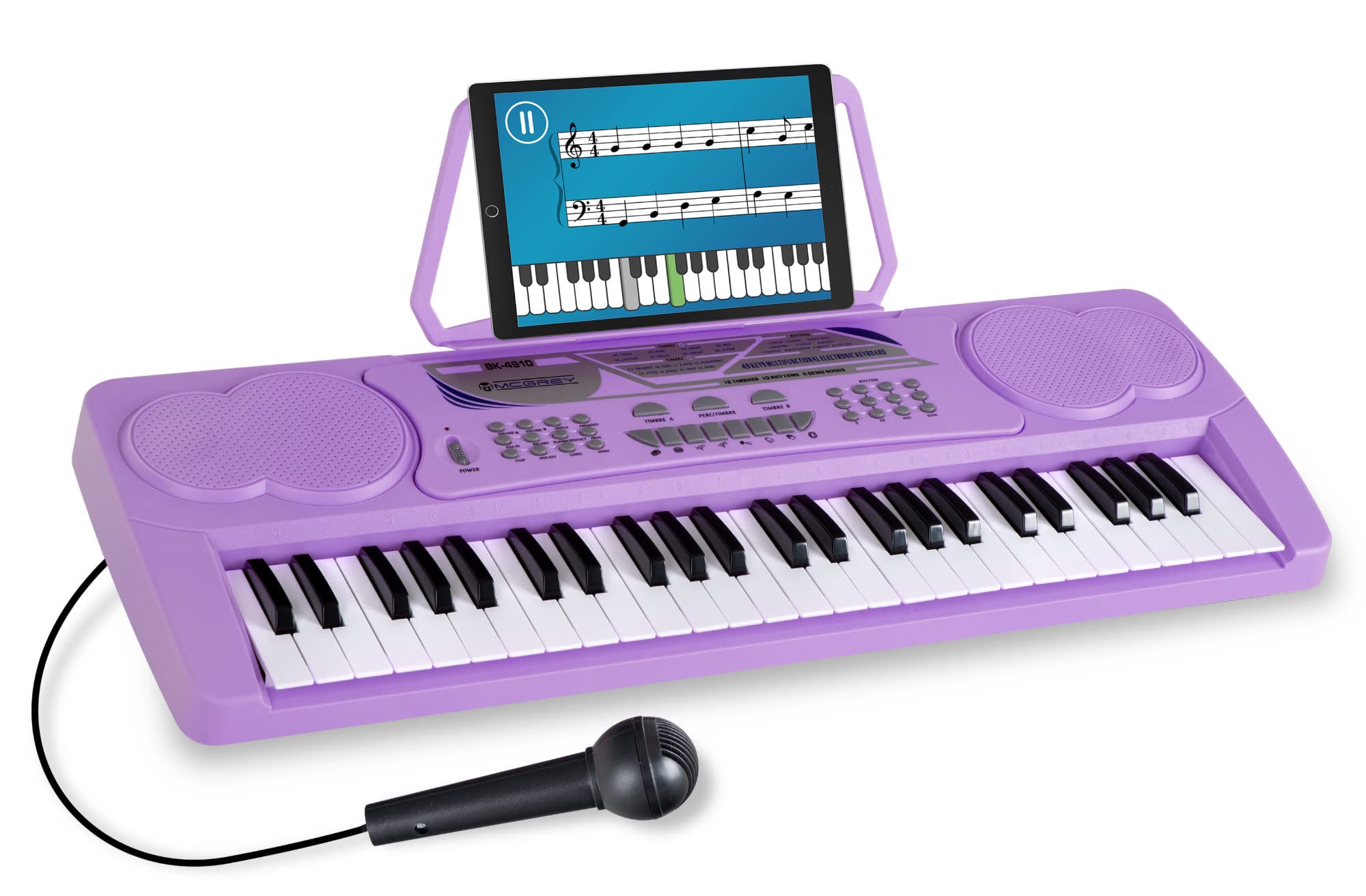 McGrey BK-4910VT Keyboard - Einsteiger-Keyboard 49 Tasten - mit 16 Sounds & 10 Rhythmen - 8 Percussion-Sounds & 6 Demo-Songs - Mikrofon & Notenhalter - Lila