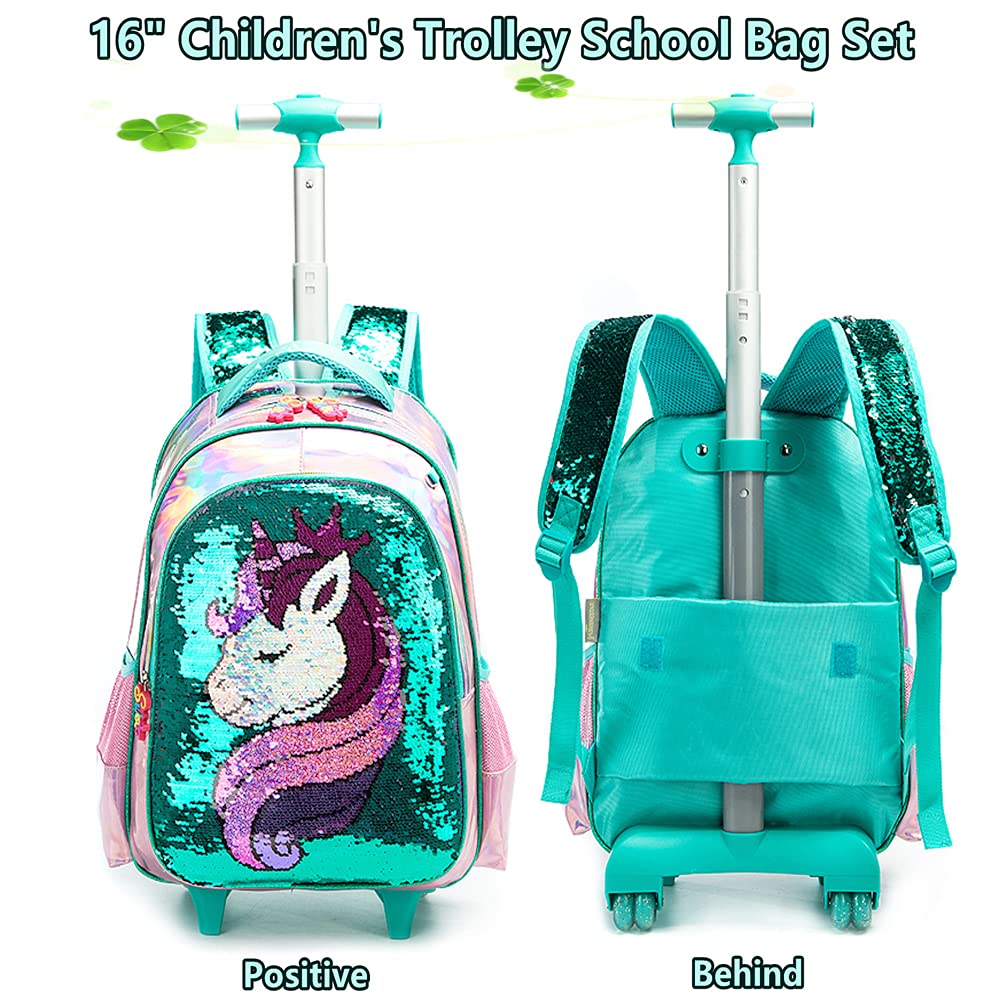 School Kids Rolling Backpack for Girls With Wheels Trolley Wheeled