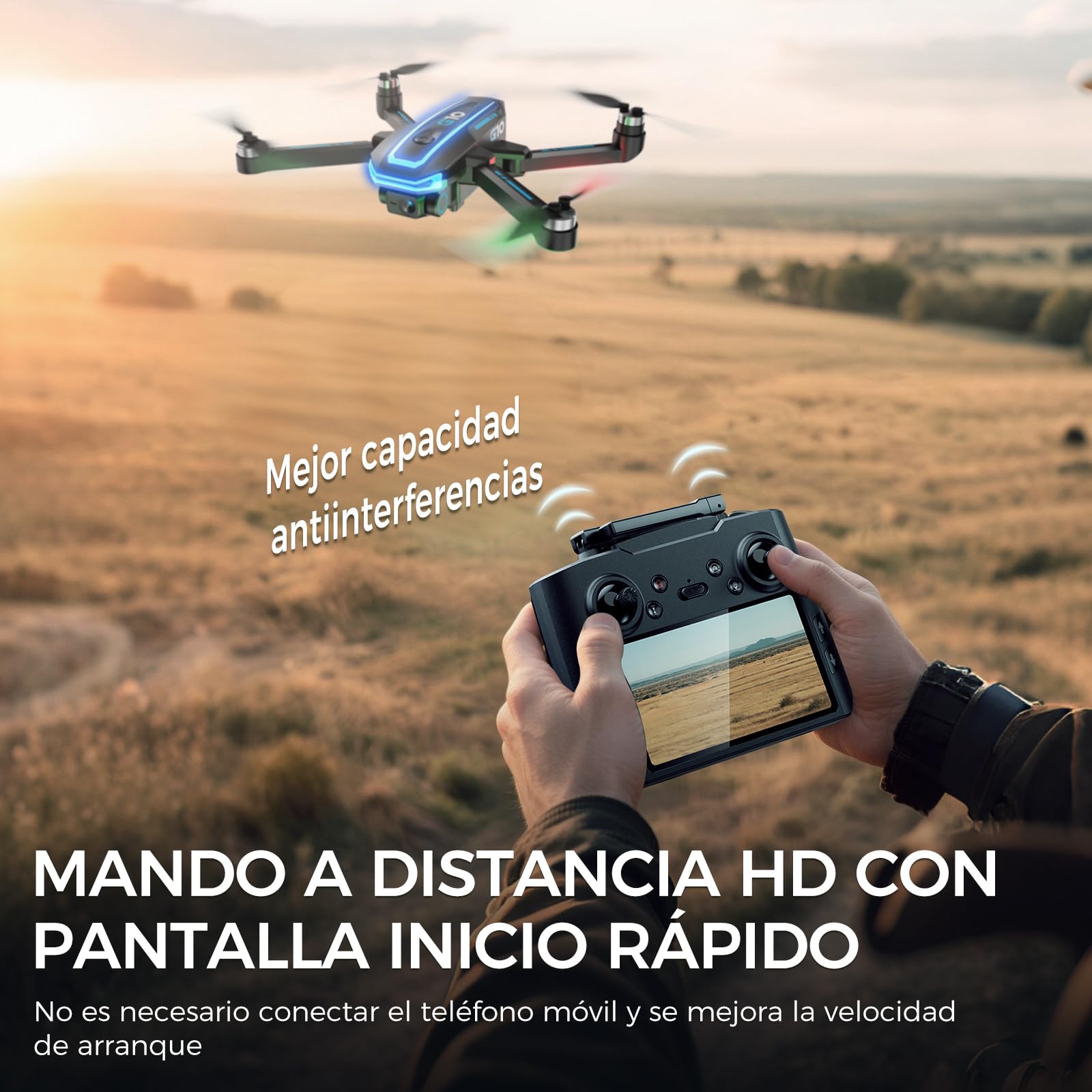 G10 GPS Drones con Cámara EIS 4k Adultos(control remoto pantalla)45 min tiempo vuelo,Max 600m/1968ft Transmisión, Auto-Retorno, Quadcopter que vuela siguiéndote, Motor sin Escobillas, ＜249 g, C0