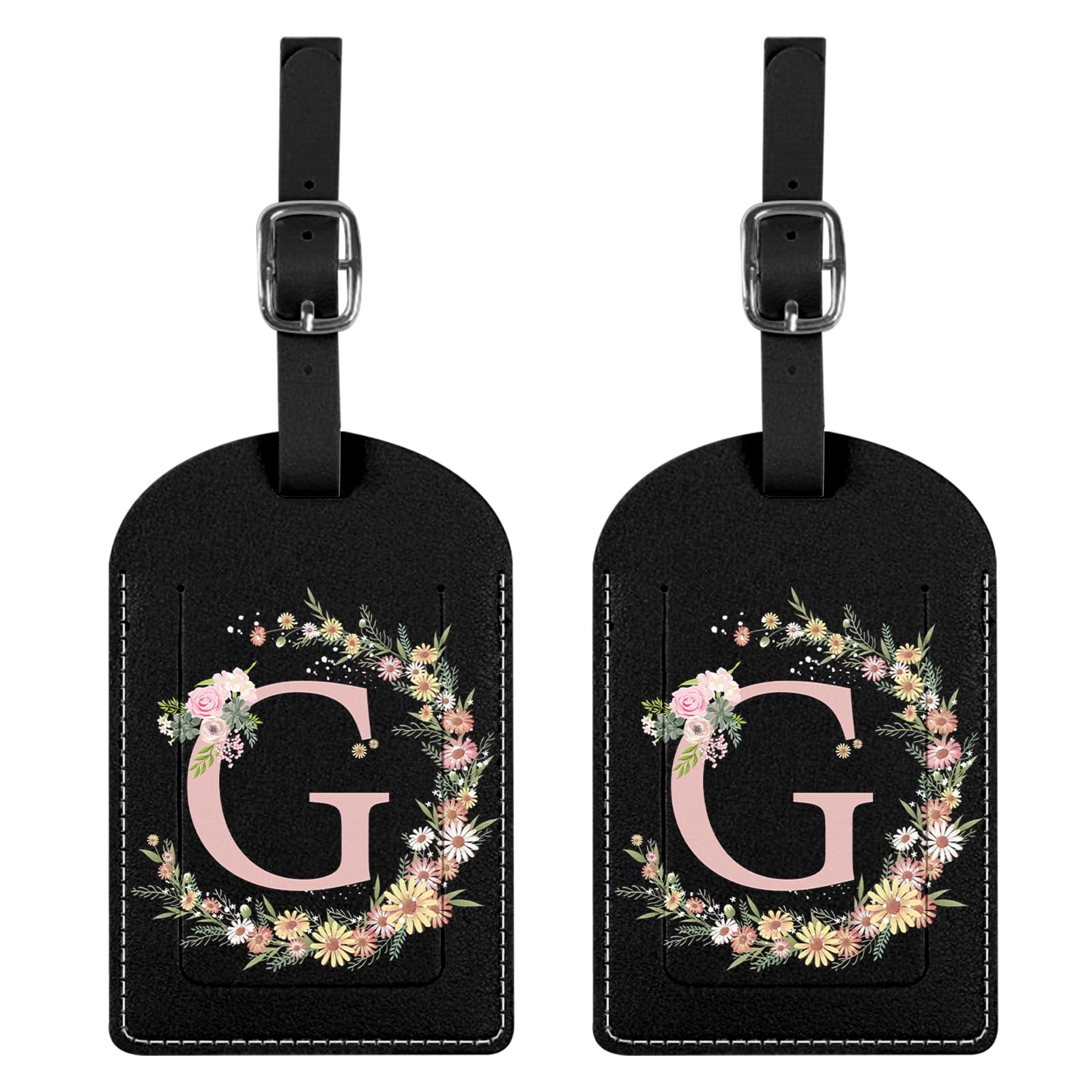 BHAHB 2 Stück Gepäckanhänger,Kofferanhänger mit Anfangs Brief, PU-Leder,ästhetische Niedlich Monogramm Reisetasche Etiketten für Frauen Mädchen(Black Letter-G)