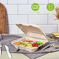 Vista 3 de ECOLipak Paquete de 50 recipientes con forma de ostra para llevar, recipientes de alimentos para llevar 100% compostables y desechables, recipientes