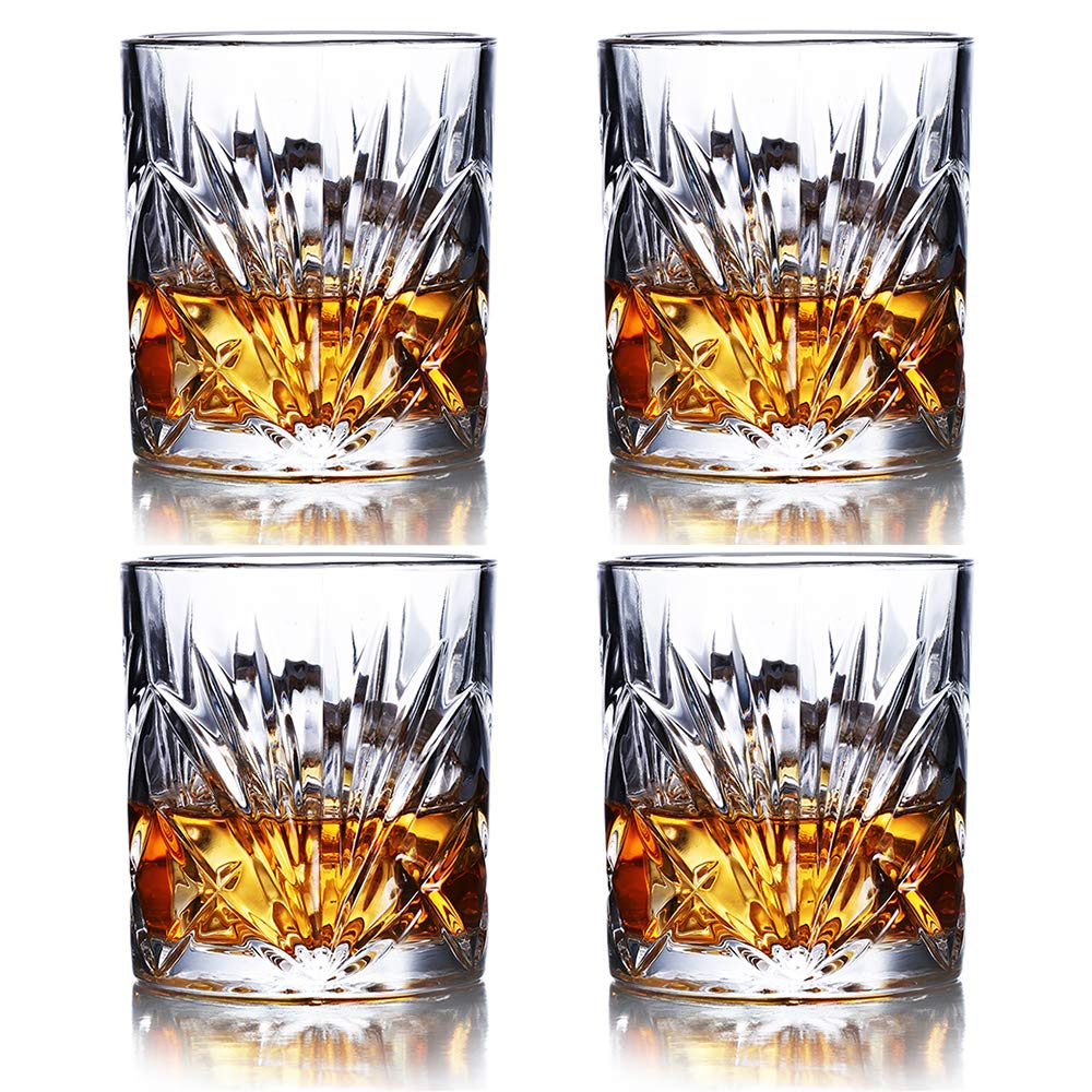 Whiskey Glass Set of 4 - Crystal Clear Glasses 10 oz Lead-Free Glassware,Rock Style Old Fashioned Glasses For Drinking Scotch, Bourbon, Cognac, Irish Whisky and Old Fashioned Cocktails