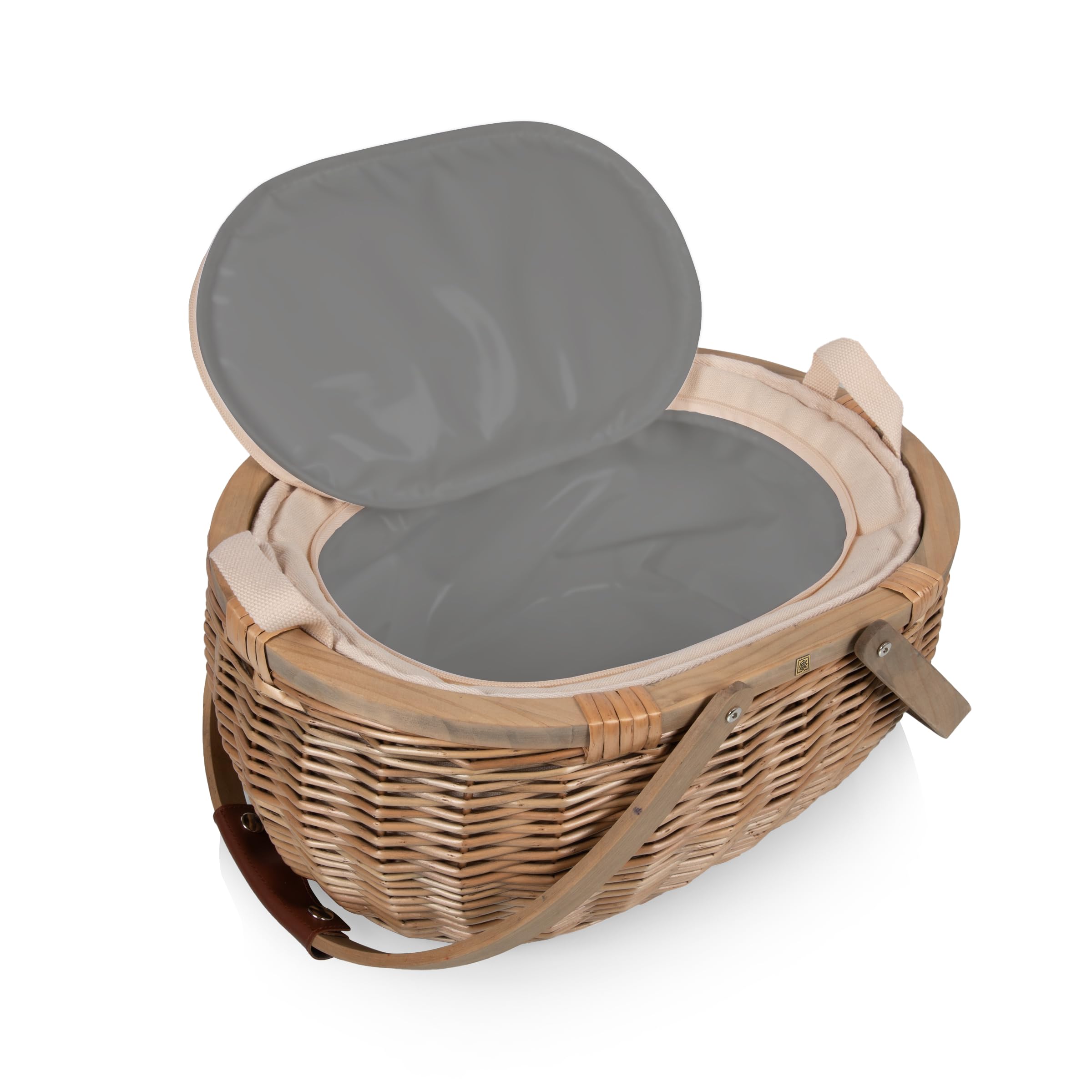 PICNIC TIME Sequoia - Cesta de picnic con compartimento refrigerador, cesta de picnic tejida con bolsa térmica extraíble, cesta de picnic de mimbre vintage, (beige)
