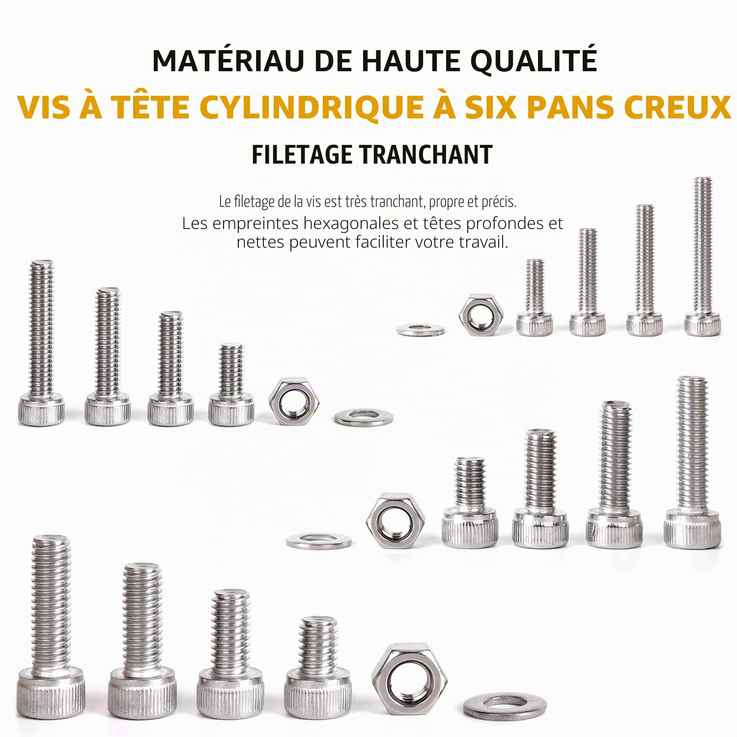 Kit 520PCS M3 M4 M5 M6 en Acier inoxydable Bouton à tête hexagonale Socket Tête Câble Boulons Vis avec écrous Assortiment - Vendu Par VIGRUE (Kit 520PCS)