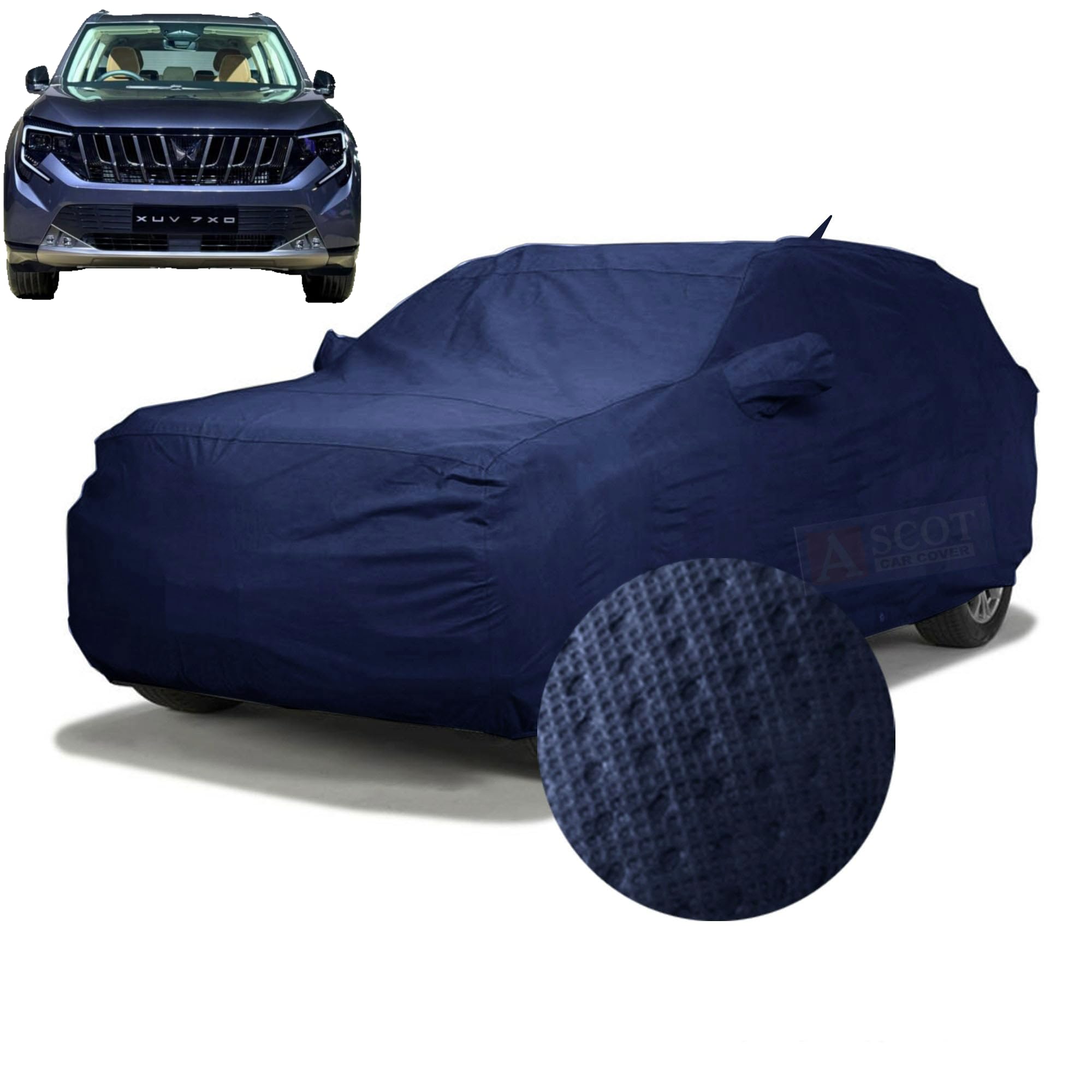 ASCOT, CAR COVER Premium 3-Layer Waterproof & Heat-Resistant Car Cover for Mahindra XUV 7XO | UV Shield, Dustproof, Stormproof, Cotton Lining | Mirror Pockets (XUV 7XO AX7, TIEBOND Blue)-image-8