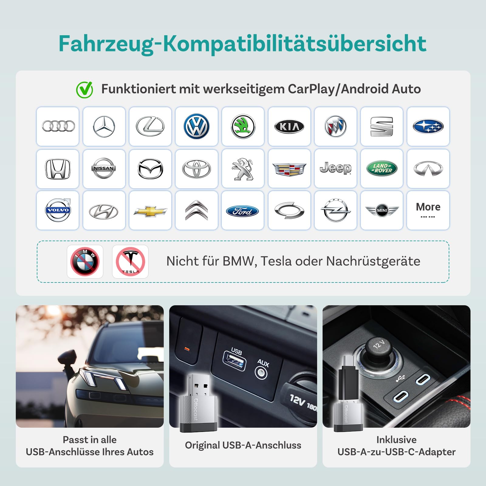 OTTOCAST Mini Nova, 2026 Verbesserter 2-in-1 Wireless CarPlay Android Auto Adapter für iOS- und Android Smartphones, stabile Verbindung ohne Verzögerung, automatische Verbindung, ultrakompaktes Design