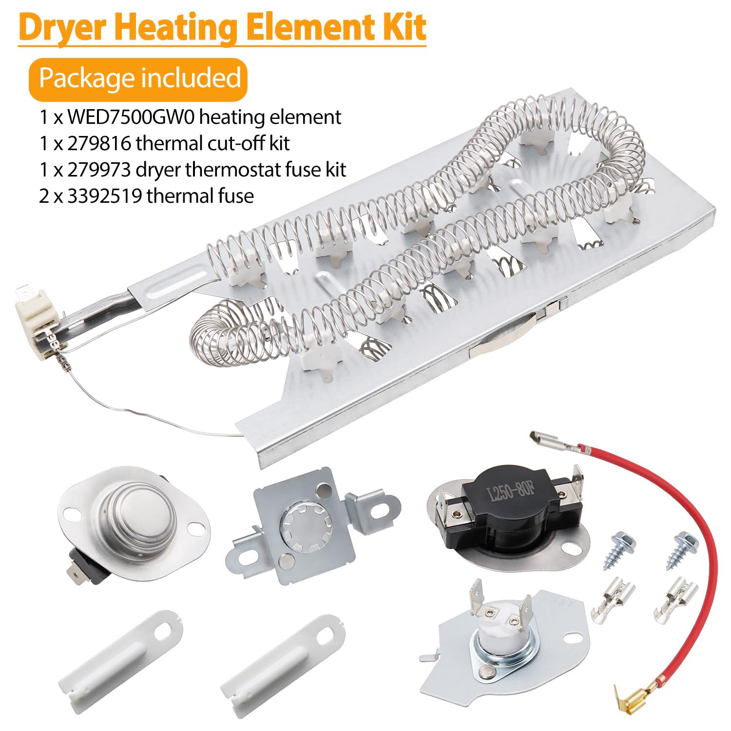 SupHomie - Kit de elementos calefactores para secadora - Compatible con Whirlpool WED7500GW0 WED7500GC0 WED75HEFW1 WED8127LC0 WED8127LC1 WED8127LW1 WED8300SE2 WED8300SW2 WED8555 DCDCDCDC4