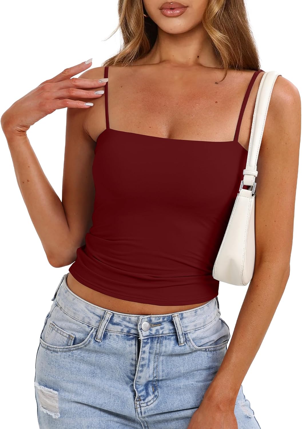 Darong Women's Tank Tops with Built-in Bra Spaghetti Straps Crop Tank Top Summer Y2K Going Out Sleeveless Cami Shirt - Image 4