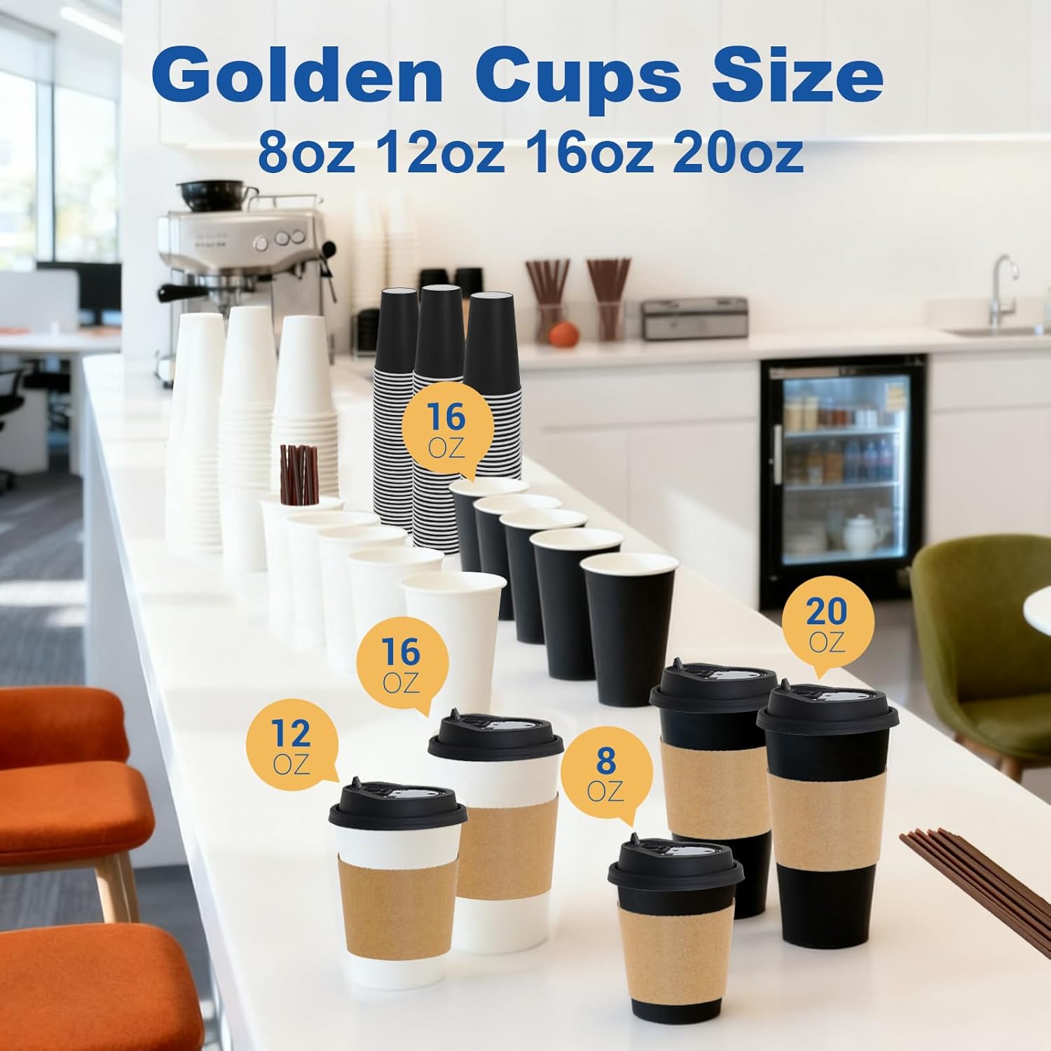 16 oz Coffee Cups + 16 Extra Cups Bulk Disposable To-Go Paper Cups with Lids and Sleeves for Hot Beverage, Chocolate, Cocoa, Office Supplies, Coffee Bar Accessories (100 Pack + 16 Extra Cups, Black) - Image 8
