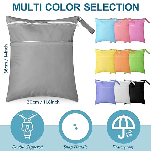 Miniatura 2 de Woanger 10 bolsas húmedas y secas para pañales de tela para bebé, impermeables, reutilizables, con dos bolsillos con cremallera, para viajes,