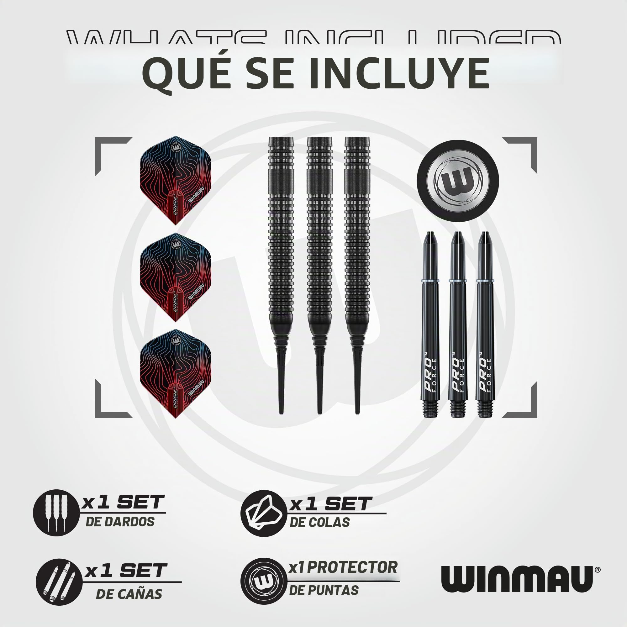 WINMAU Darts Solaris Pro 19 g Barril/21 g Peso total Juego de dardos profesionales de punta blanda de tungsteno con aletas y varillas (varillas)