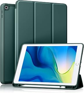Akkerds Case Compatible with iPad 10.2 Inch 2021/2020 iPad 9th/8th Generation & 2019 iPad 7th Generation with Pencil Holder, Protective Case with Soft TPU Back, Auto Sleep/Wake Cover, Pine Green