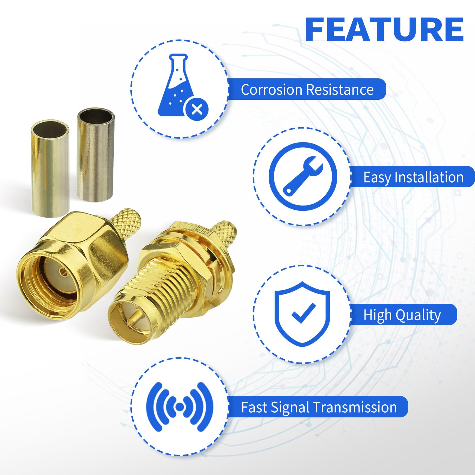 Superbat RG174 RPSMA Crimp Connector Kit 50ohm RPSMA Male+Female Solder Coax Connector for RG174 RG316 RG188 RG188A LMR100 Cable 10Pcs - Image 4