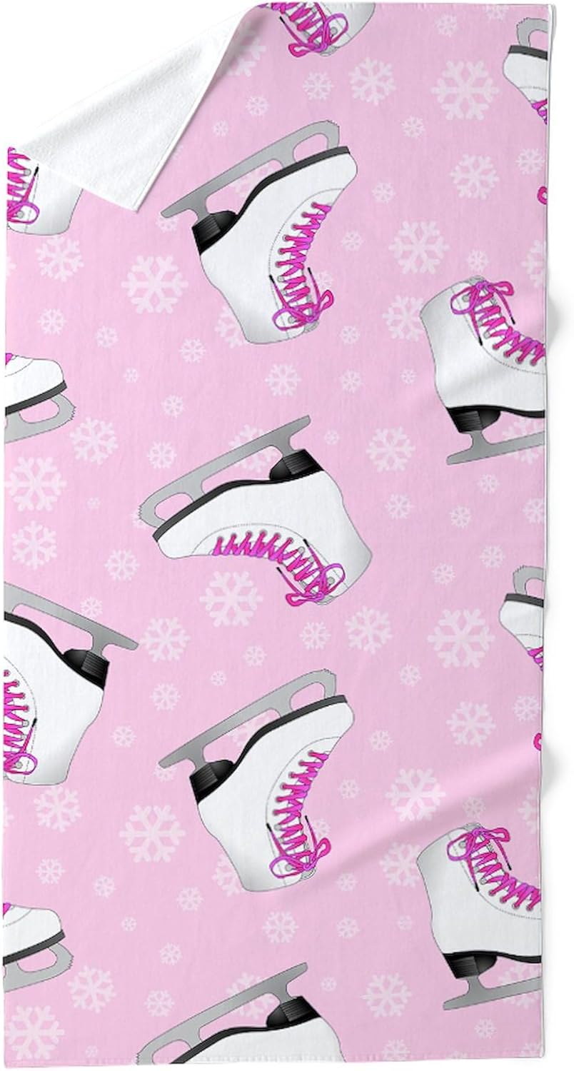 CafePress Pink Ice Skating Pattern 30"x60" Absorbent Cotton Back, Soft Beach, Pool Towel