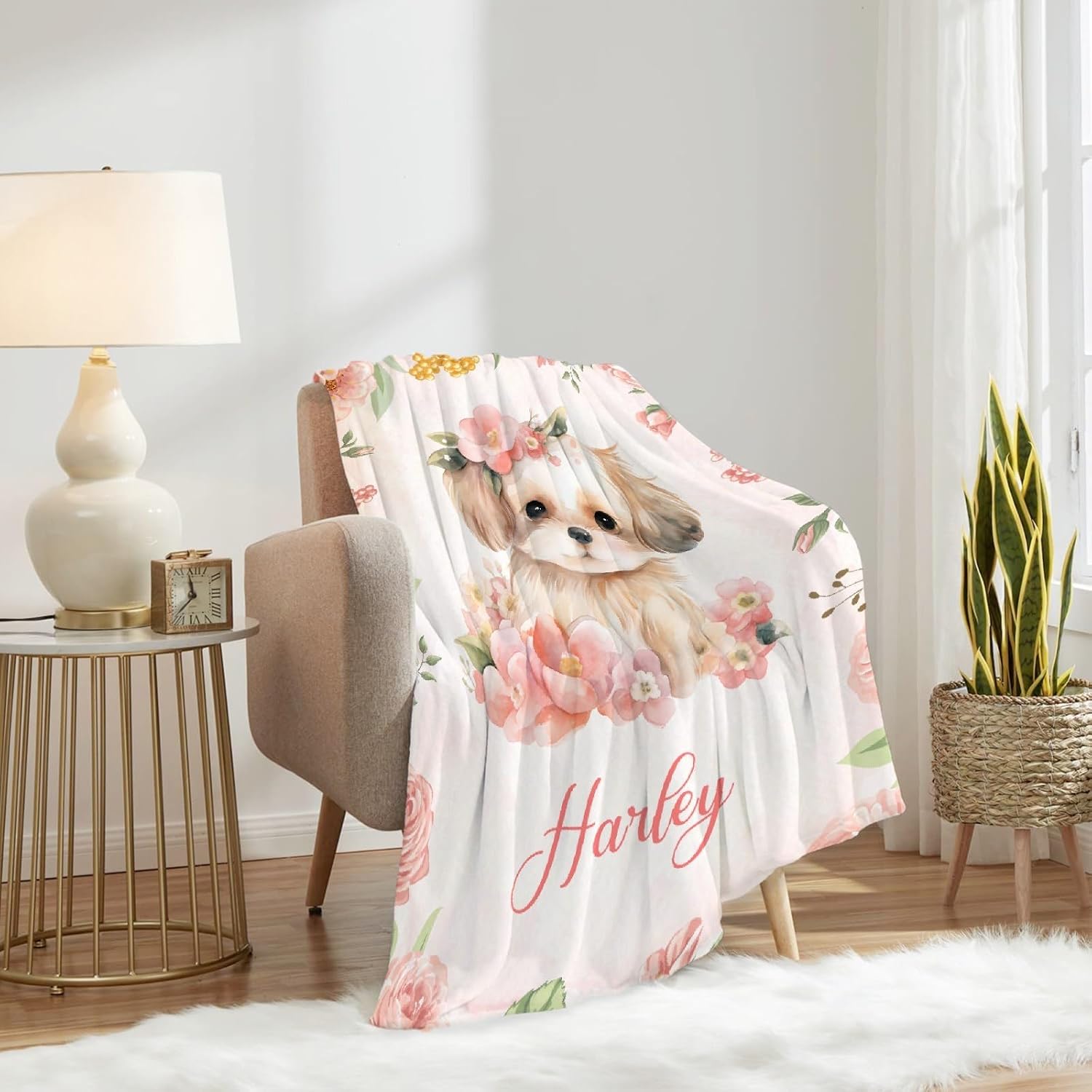 Custom Baby Dog Blanket with Name for Girls Boys Dog Gifts for Kids Soft Cozy Blanket for Sofa Bed Couch Living Room 40x50inches