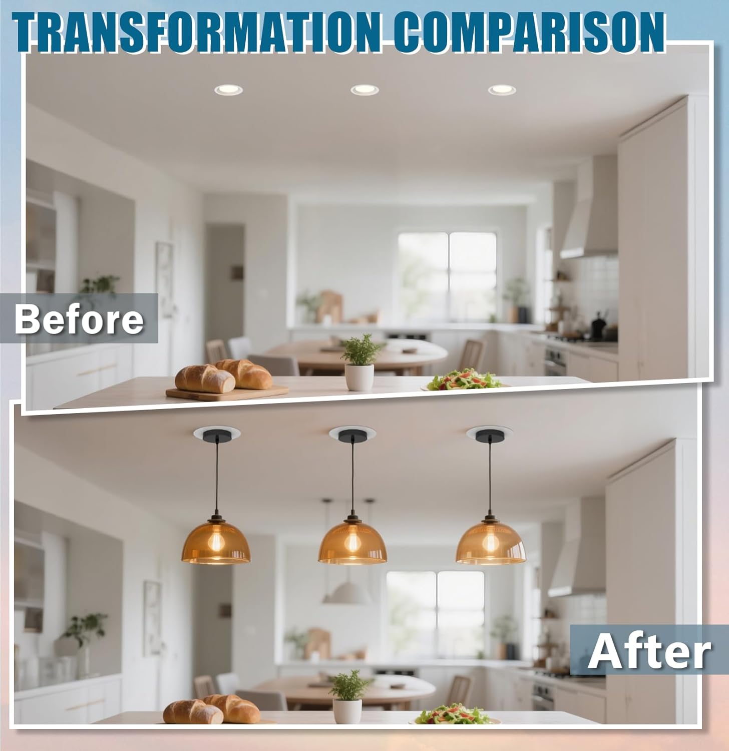 gezee 5/6 inch Recessed Can Light Conversion Kit, for Ceiling Light Fixture, Pendant Light, Hanging Light, Ceiling Fan, with 7¾ Beveled & Flat, Steel,Medallion, White Finish