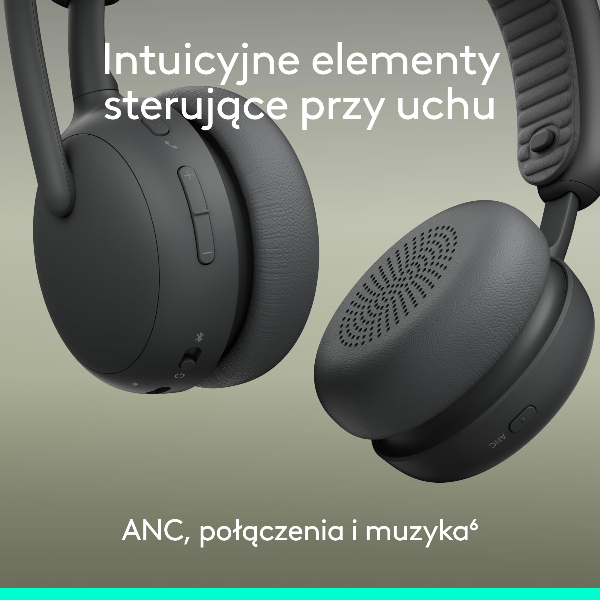 Logitech Zone Wireless 2 ES – bezprzewodowy zestaw słuchawkowy z redukcją szumów i adaptacyjnym hybrydowym ANC, Bluetooth, grafitowy