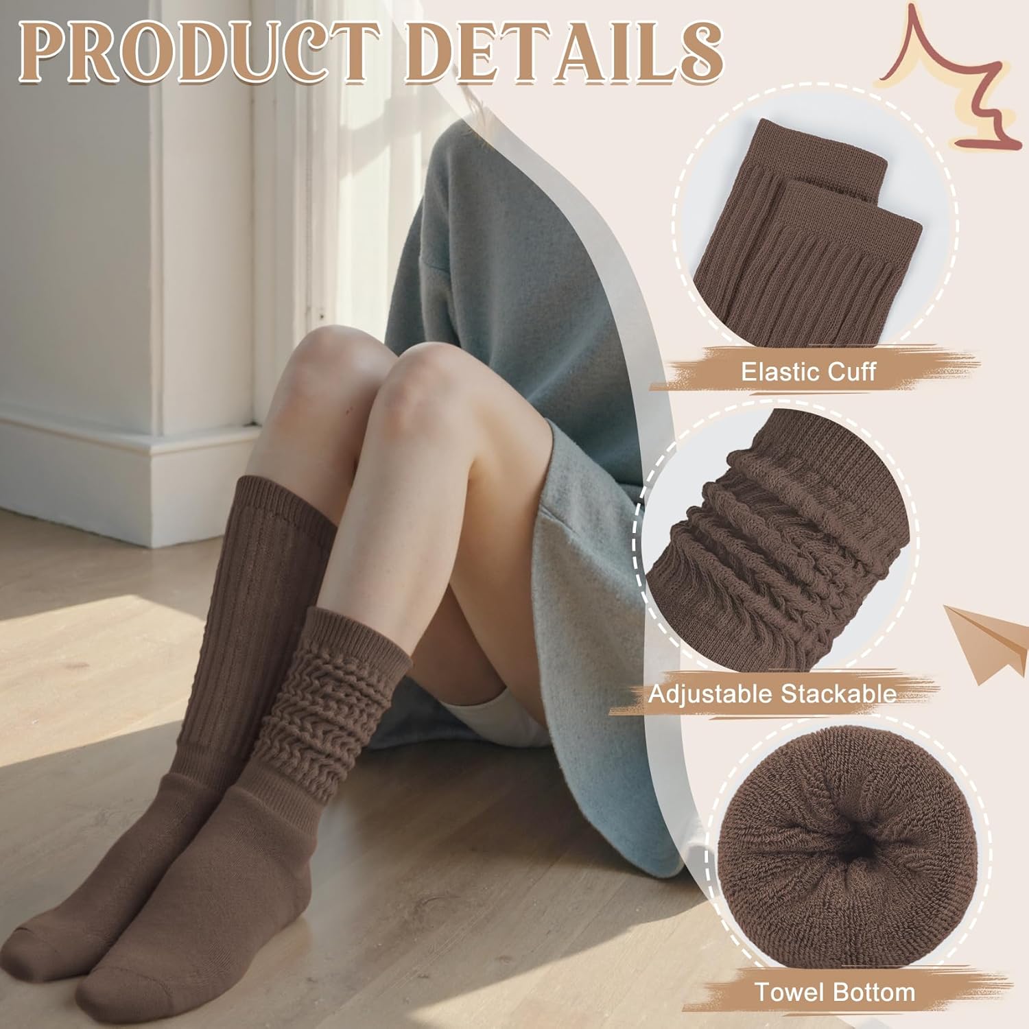 Justay 4 Pairs Slouchy Socks for Women, Cotton Scrunch Winter Warm Thick Long Boot Wool Fall Crew Slouch Socks Gifts - Image 2