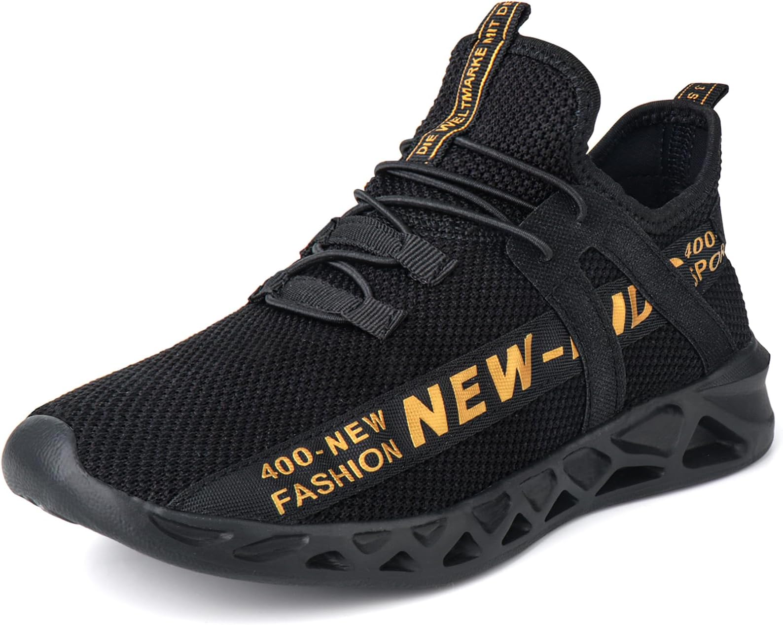 WZRUISENBoys and Girls Sneakers Breathable Double mesh Woven Running shoes9 Toddler Black
