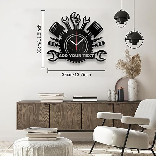 Miniatura 2 de Reloj de pared de garaje personalizado, herramientas mecánicas de reparación automática, reloj de pared, nombre personalizado, texto, hombre, cueva,
