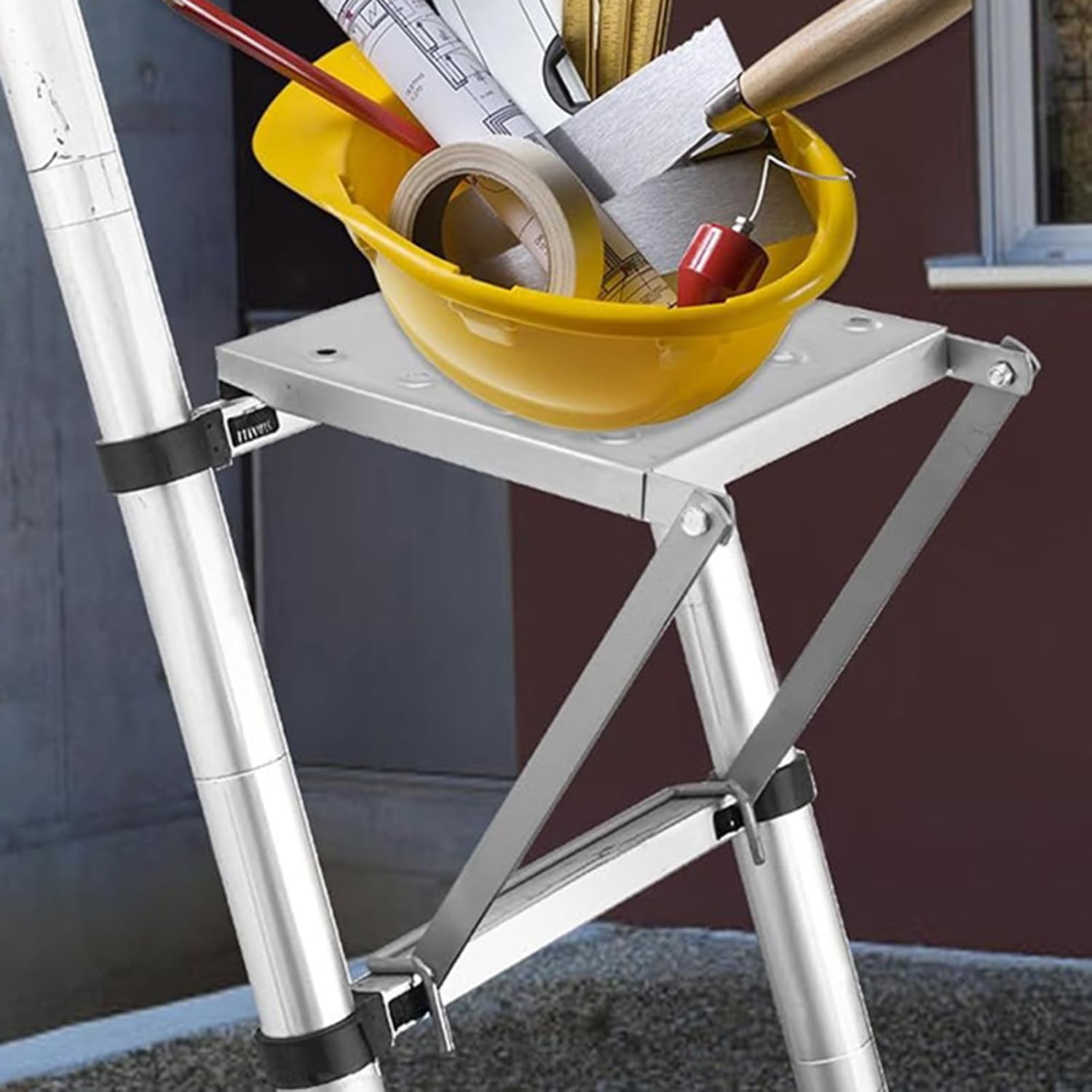 Ladder Platforms - Metal Adjustable Stand System for Elevated Work | Secure Attachment Deck with Anti Slip Texture & Locking Support Frame for Painters Tasks, DIY Home Projects, Interior Repairs and M