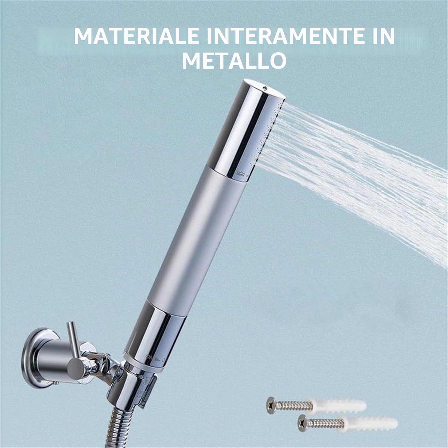 Supporto soffione doccia in Metallo Pieno, Supporto per soffione doccia regolabile a 180 gradi, Supporto doccia a mano a parete, Porta doccino per doccia con viti