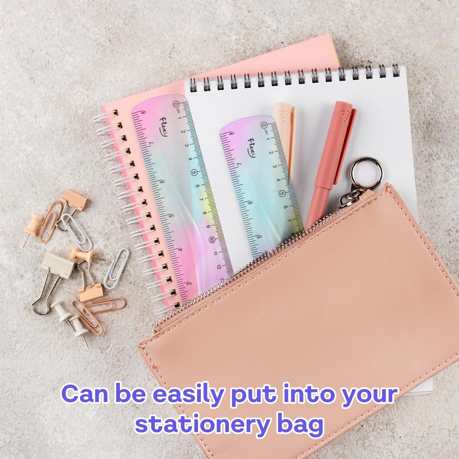 2pcs Flexible Ruler - 8 inch Bendable, Soft Plastic Shatterproof Straight Edge, Clear Gradient Colored with Centimeter for School & Office - Image 4