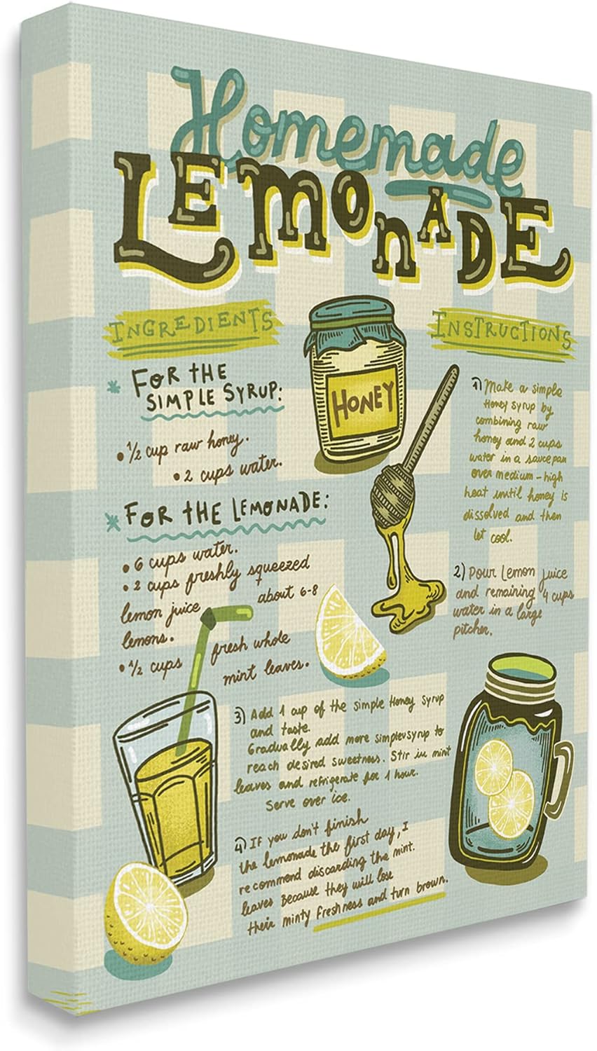 Stupell Industries Homemade Lemonade Blue Picnic Plaid Vintage Drink Recipe