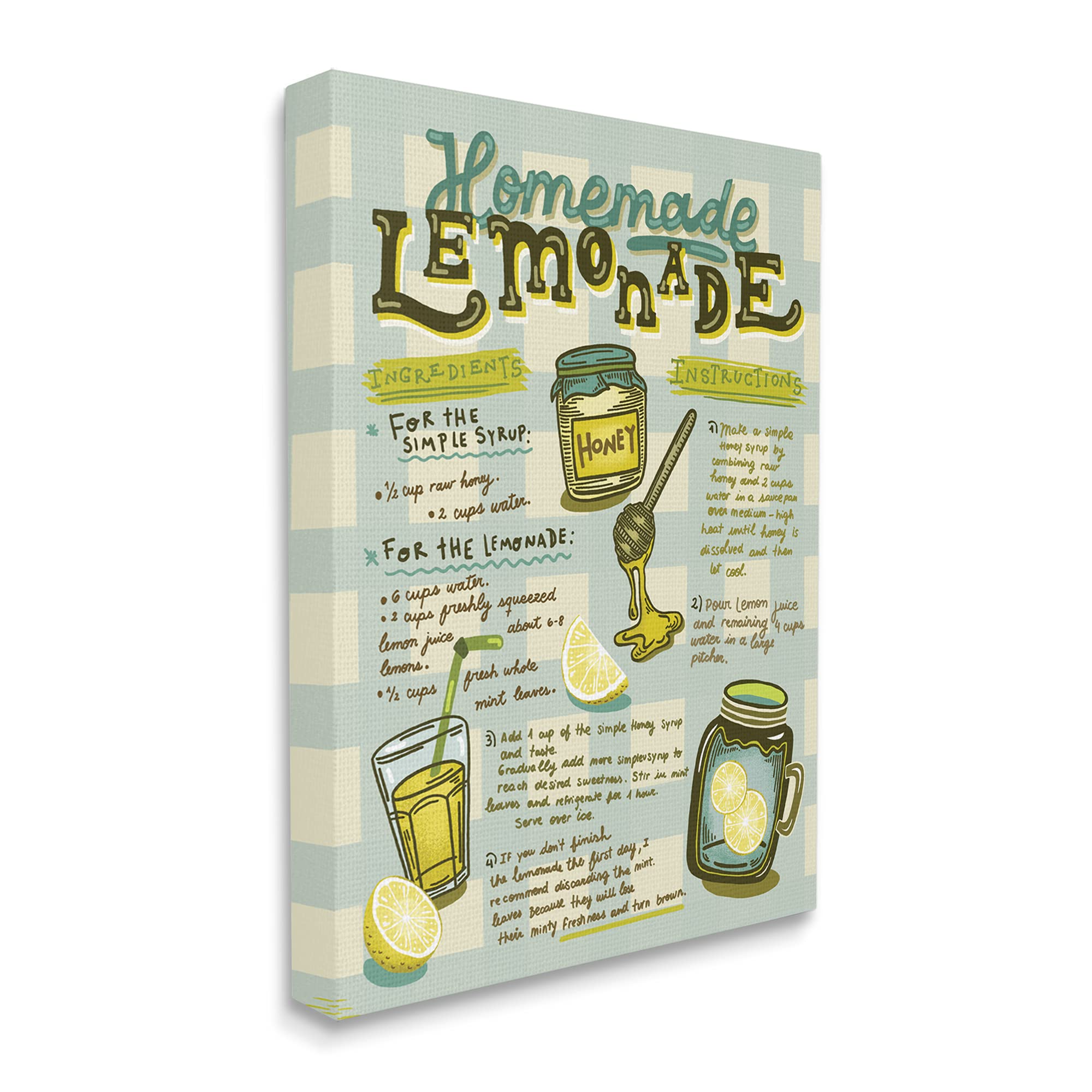 Stupell Industries Homemade Lemonade Blue Picnic Plaid Vintage Drink Recipe
