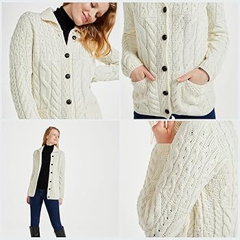 Aran Woollen Mills Irischer Cardigan - Merinowolle Strickjacke Für Herren Mit Holzknöpfen