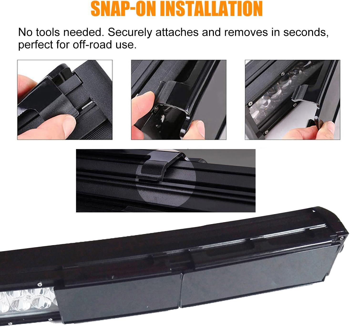 Snap-On Polycarbonate Modular Lens Cover – 42" Black for 3" Wide LED Light Bars, Off-Road Truck SUV ATV UTV