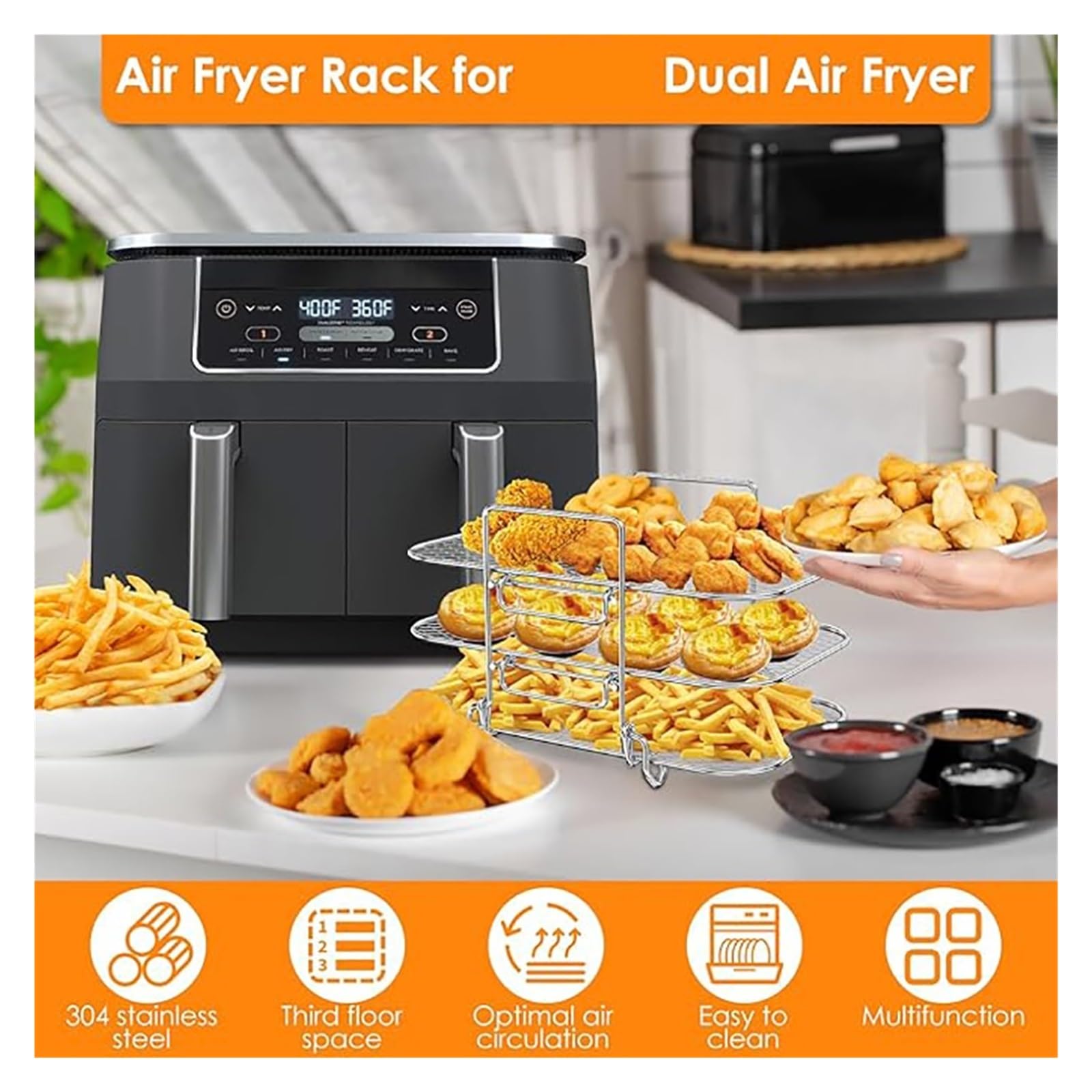 Rack Friteuse Ad Aria 3 Strati Doppio Cestello Compatibile Con Ninja
