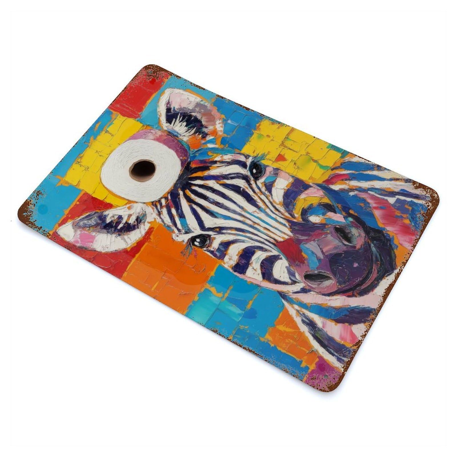 Decorative Tin Sign Zebra with Toilet Paper 11.8"x7.9", Novelty Wall Decor for Shed, Workshop And Garage Wall Decor
