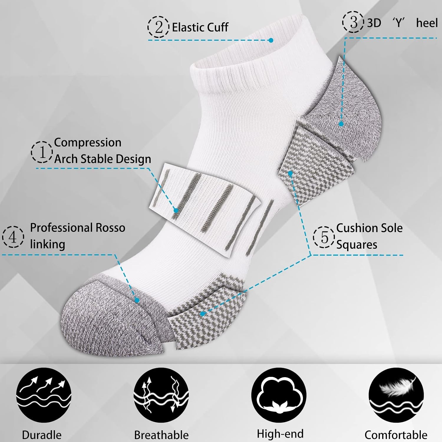 Heatuff 8 Pairs Men's Athletic Ankle Socks Cushioned Moisture Wicking Running Low Cut Sports Socks (Shoe Size 13-16)