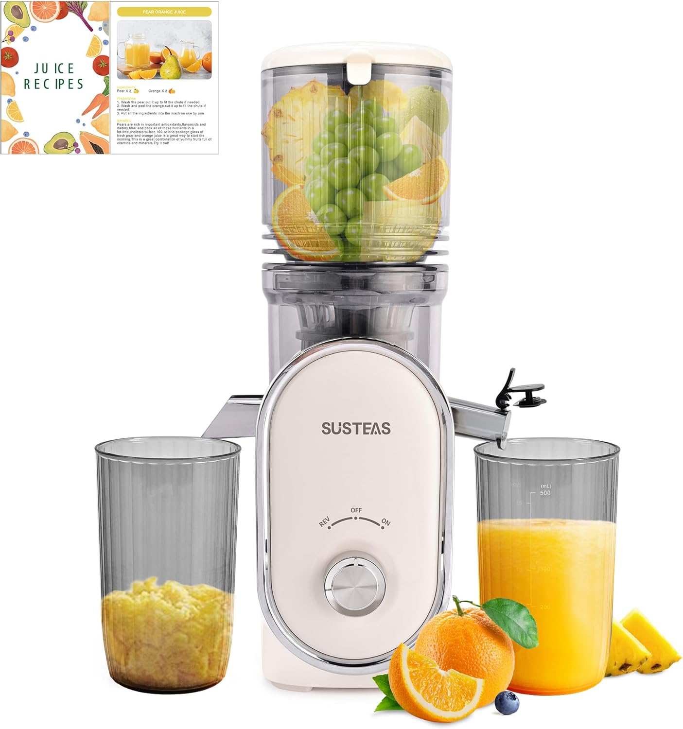 SUSTEAS Cold Press Juicer 300W Slow Masticating White