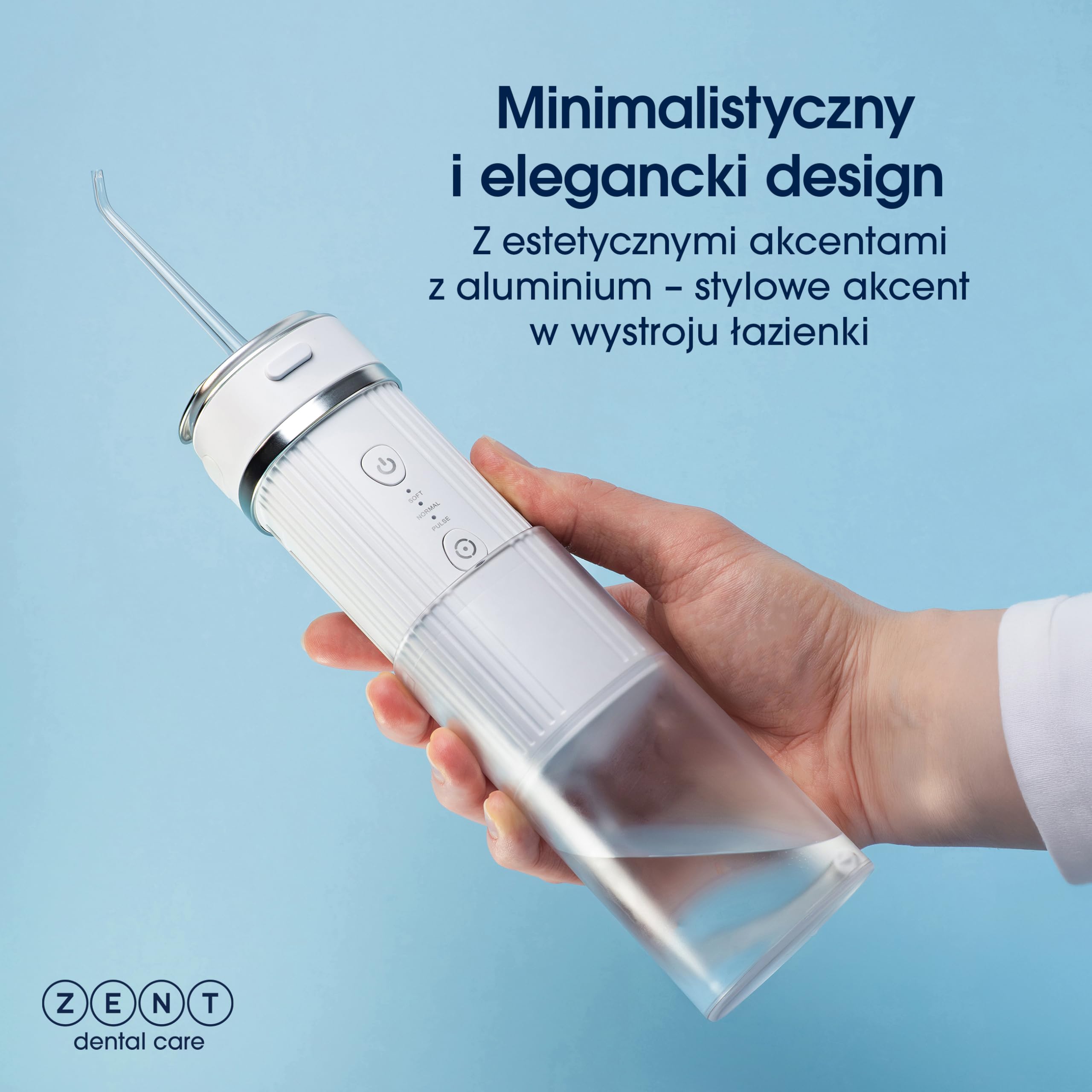 ZENT Stream+ Irygator wodny, Zaawansowana technologia obrotowa 360°, 3 Specjalne końcówki, Regulowane ciśnienie, Usuwanie płytki nazębnej, Wytrzymała bateria, Kompaktowe rozmiary, Niebieski