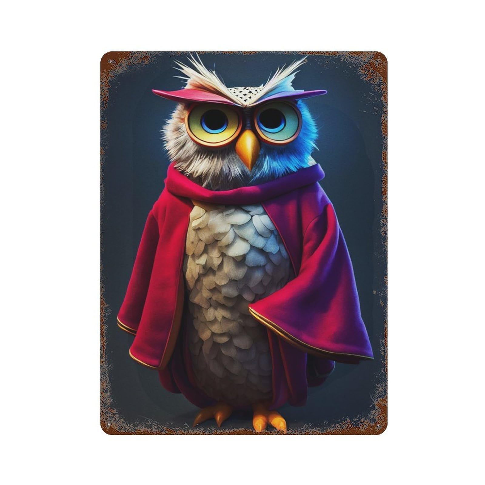 Rusty Metal Tin Sign with Owl School Design 15.7"x11.8", for Farmhouse, Kitchen And Entryway Decor, Rustic Home Decor