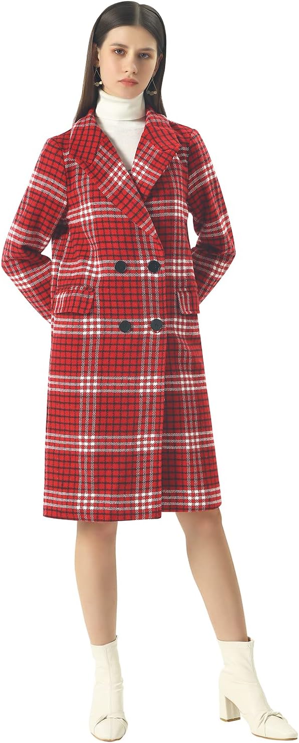 CHARTOU Women's Winter Oversize Lapel Collar Woolen Plaid Double Breasted Long Peacoat Jacket - Image 3