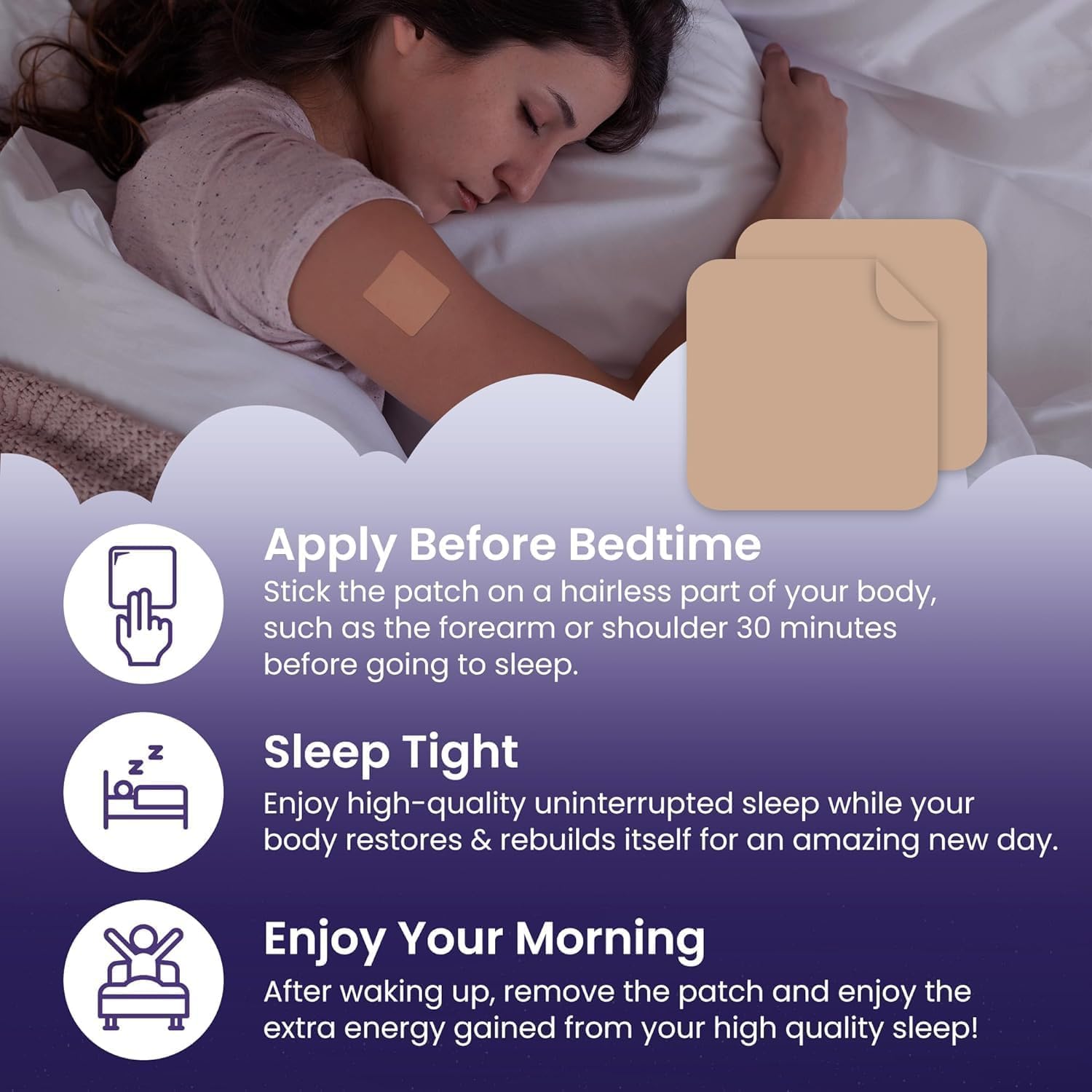 KEMLOZE Sleep Patches for Adults Extra Strength, Melatonin and Valerian Root, Transdermal Patch, Natural Ingredients, 10 Patches 3