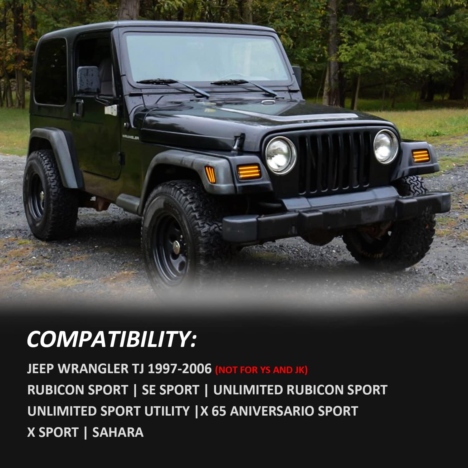 Bestview Front Turn Signal Light & LED Side Marker Light Compatible with 1997-2006 Jeep Wrangler TJ, Amber LED Fender Side Marker Lamp Bumper Turn Signal Light Kit, Smoked Lens 4 Pieces