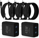 QZIIW Super Chargeur rapide de type C,paquet de 2 45W Double port USB C Bloc du chargeur rapide & Extra-long 60W 3/3/6/6FT USB C Câble - PD Chargement rapide 3.0 pour Galaxy S25 Ultra/S24+/S23,iPhone 17 16 15 Pro Max