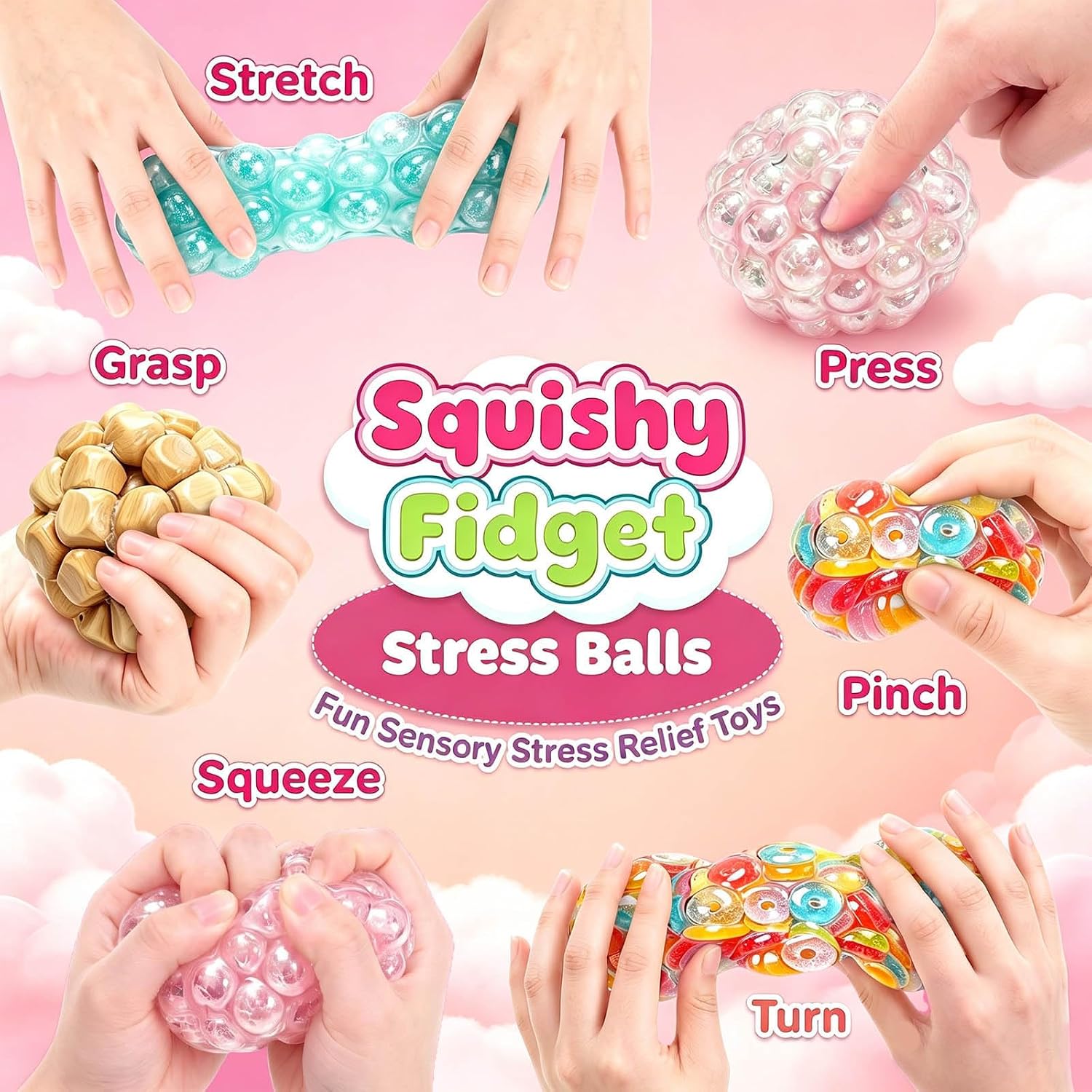 Jimcii 4 Pack Crunchy Squishy Stress Ball ASMR Squeeze Toys for Kids Adults image 3