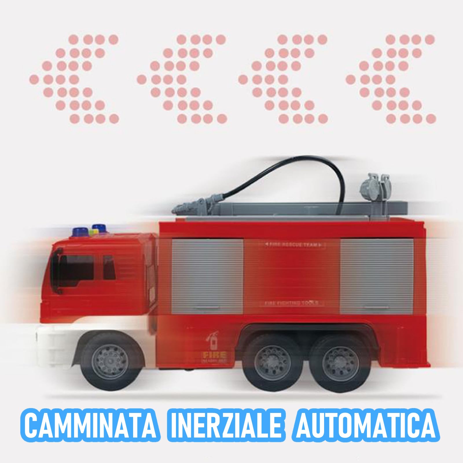 Scala 1:16 Camion Pompieri Giocattolo per Bambini, Autopompa Antincendio a Inerzia Luci & Suoni,con pompa spruzzatrice d'acqua, scala estensibile, Rosso (scala a pioli)