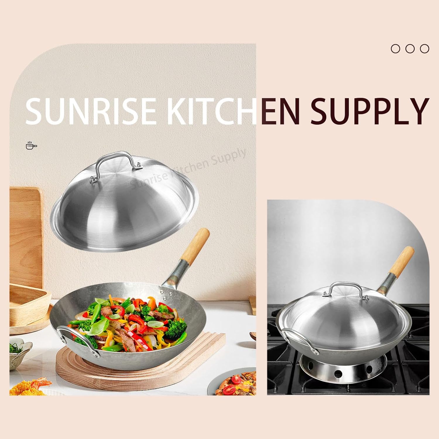 SUNRISE Heavy Duty Stainless Steel Wok Lid/Cover Dome (34cm), Fits 14" Wok - Image 5