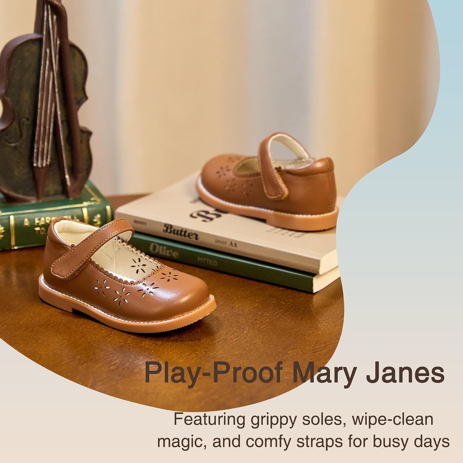 THEE BRON Toddler Girls Mary Jane Shoes Floral Cut-Out Oxfords Dress Flats